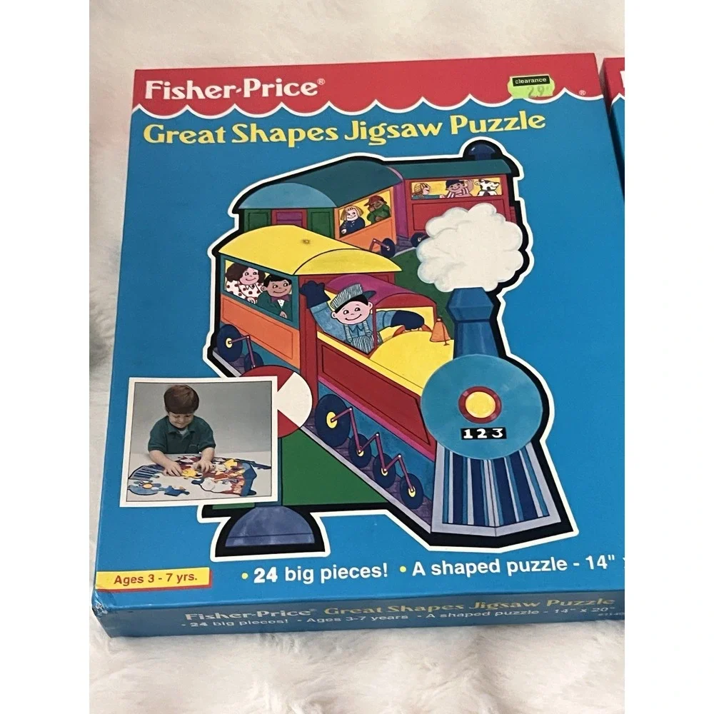 Fisher-Price Great Shapes Jigsaw Puzzle Set of  2 Vintage 1994 Teddy Bear24pc